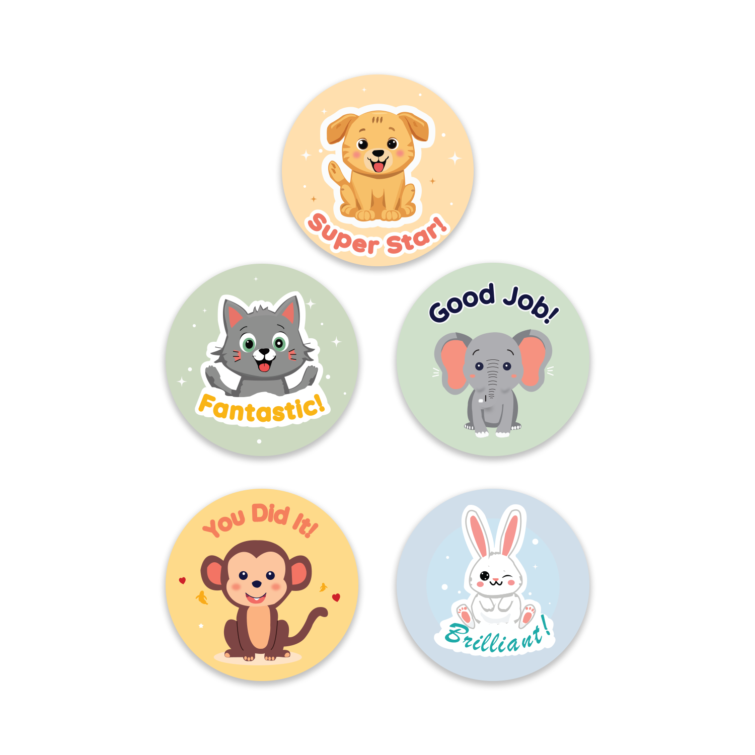 Encouraging Stickers - Cute Animal Super Star Design