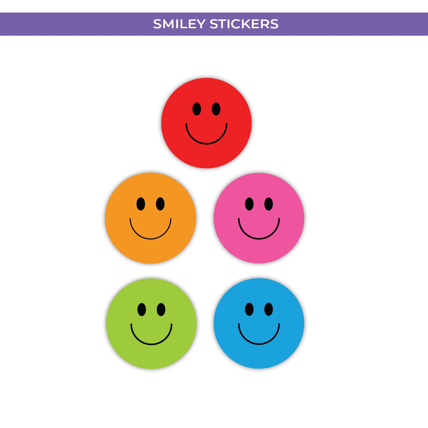 Multi Color Smiley Face - 500 Labels/Roll - 1"x1" / 2"x2" / 3"x3"