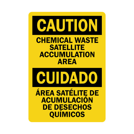 Bilingual OSHA Caution: Chemical Waste Satellite Accumulation Area