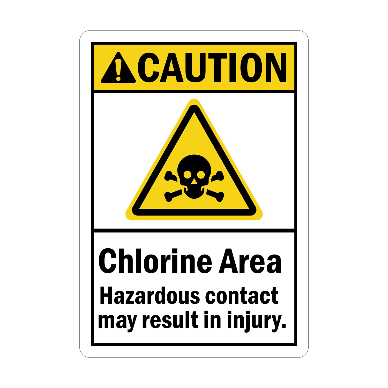 ANSI Caution: Chlorine Area, Hazardous Contact May Result in Injury