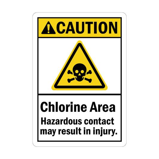 ANSI Caution: Chlorine Area, Hazardous Contact May Result in Injury