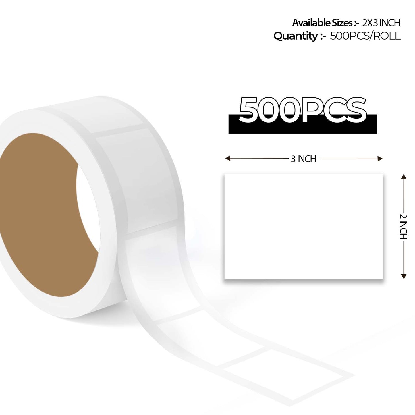 "500pcs White Color Code Rectangle Labels roll with enlarged sticker preview, rectangular colored label stickers for inventory organization."