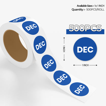 December (Circle) - Month Lables Roll - 1"x1" / 2"x2"
