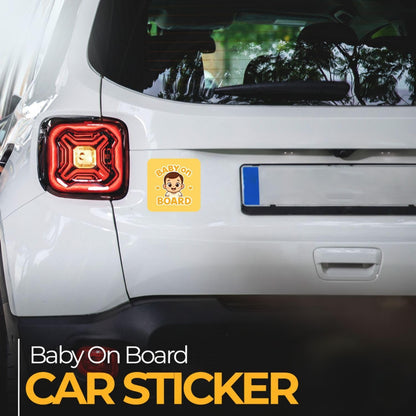 Car sticker with Baby On Board Sticker – Real Baby Photo Design on a vehicle's rear window.