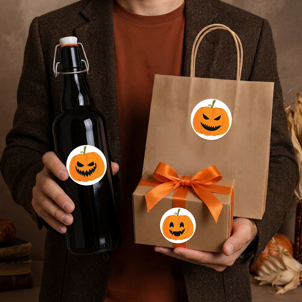Spooky Jack-O’-Lantern Face Halloween Stickers