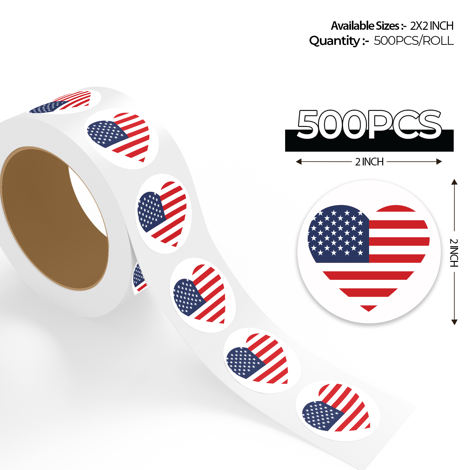 4th of July Stickers – USA Flag Heart Design