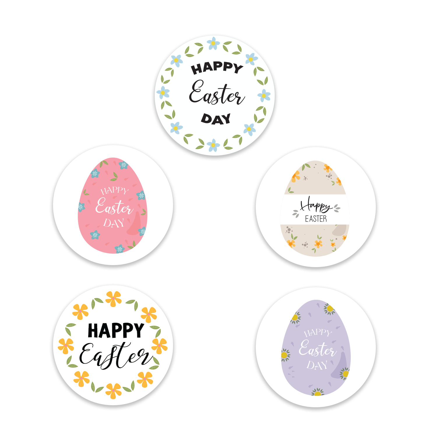 Assorted Happy Easter Day Wreath Design - Easter Stickers