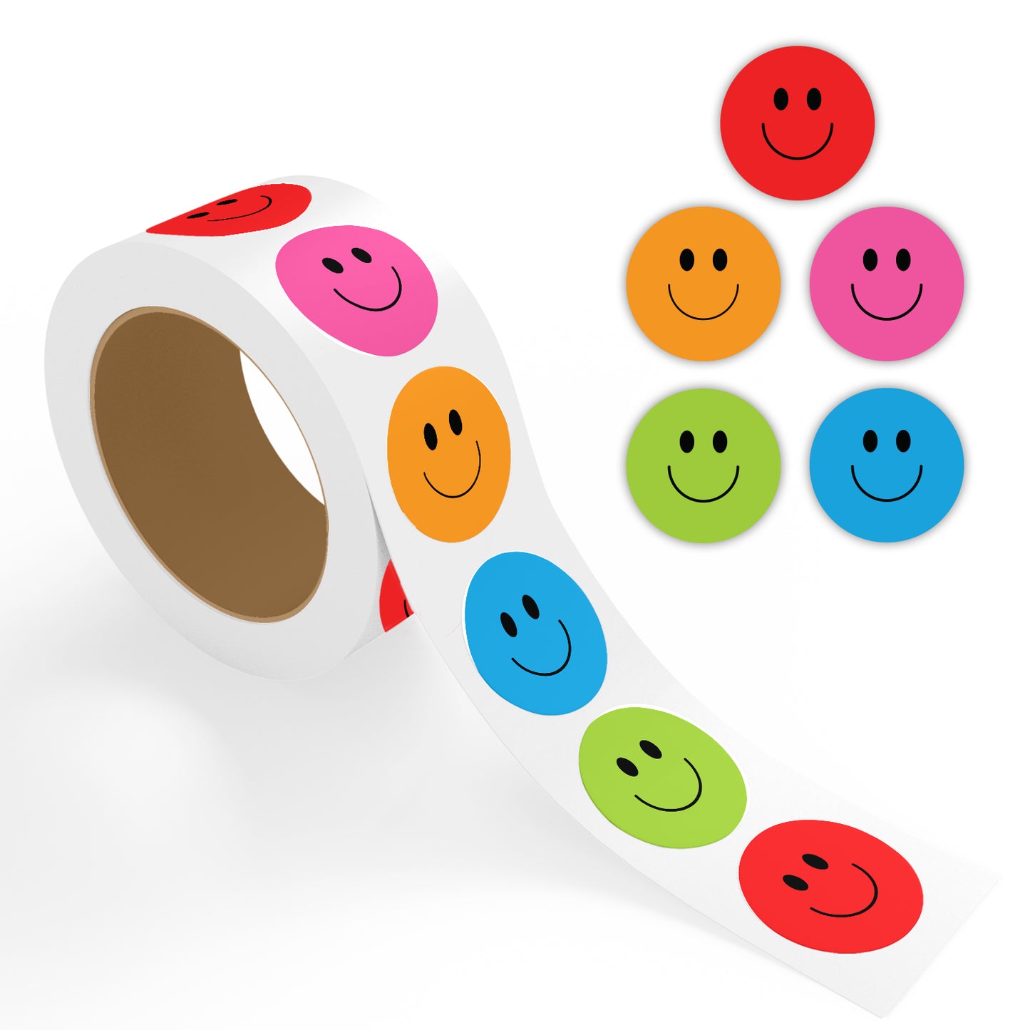 Multi Color Smiley Face - 500 Labels/Roll - 1"x1" / 2"x2" / 3"x3"