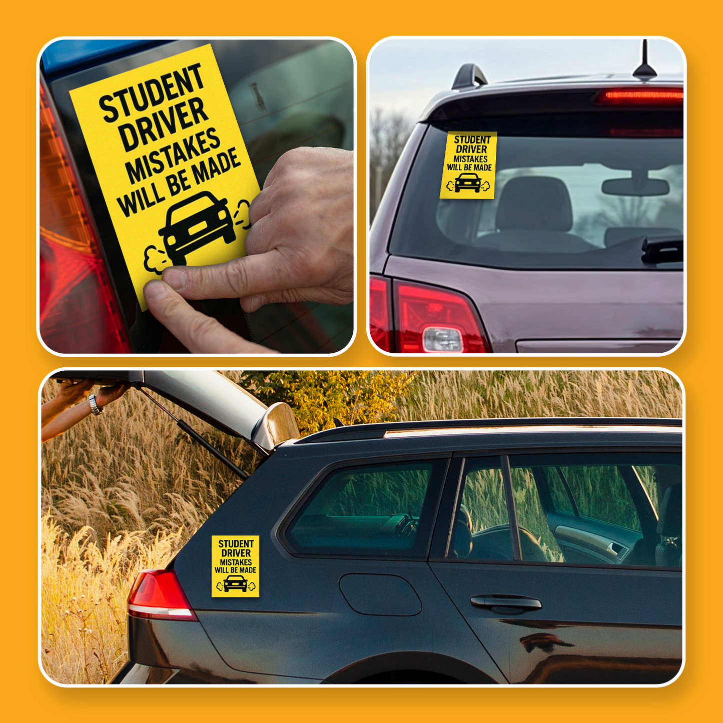 Student Driver Mistakes Will Be Made - 2-Pack Individually Cut Stickers - 3" x 6"