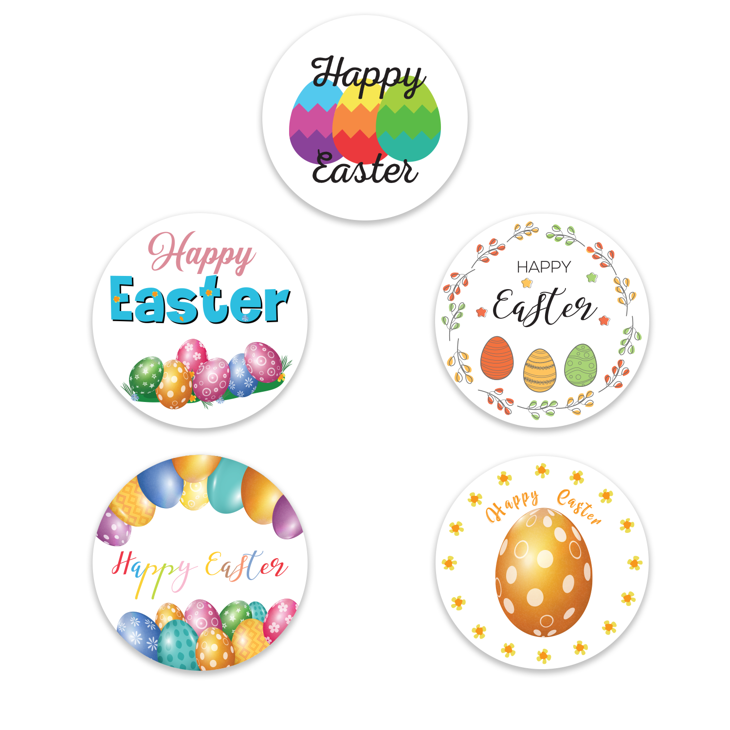 Assorted Happy Easter Colorful Eggs Design - Easter Stickers