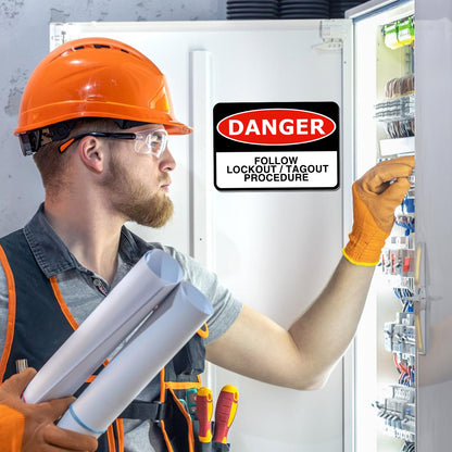 StickerJet Follow Lockout / Tagout Procedure 3.5""x5"" and 5""x7"" Workplace Stickers - Pack of 5 Individually Cut Rectangle Premium Vinyl Decals, Waterproof, Weatherproof, Scratch-proof, UV resistant