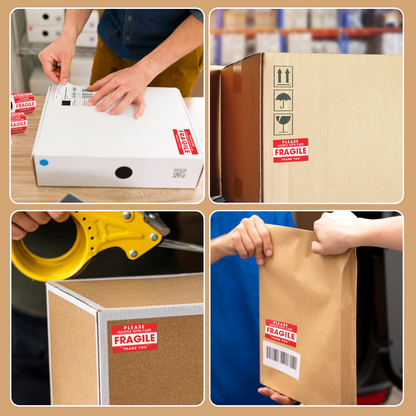 Fragile Handle With Care 2 - Roll / Sheet - 3"x2" / 3"x4" / 4"x6" / 5"x7"