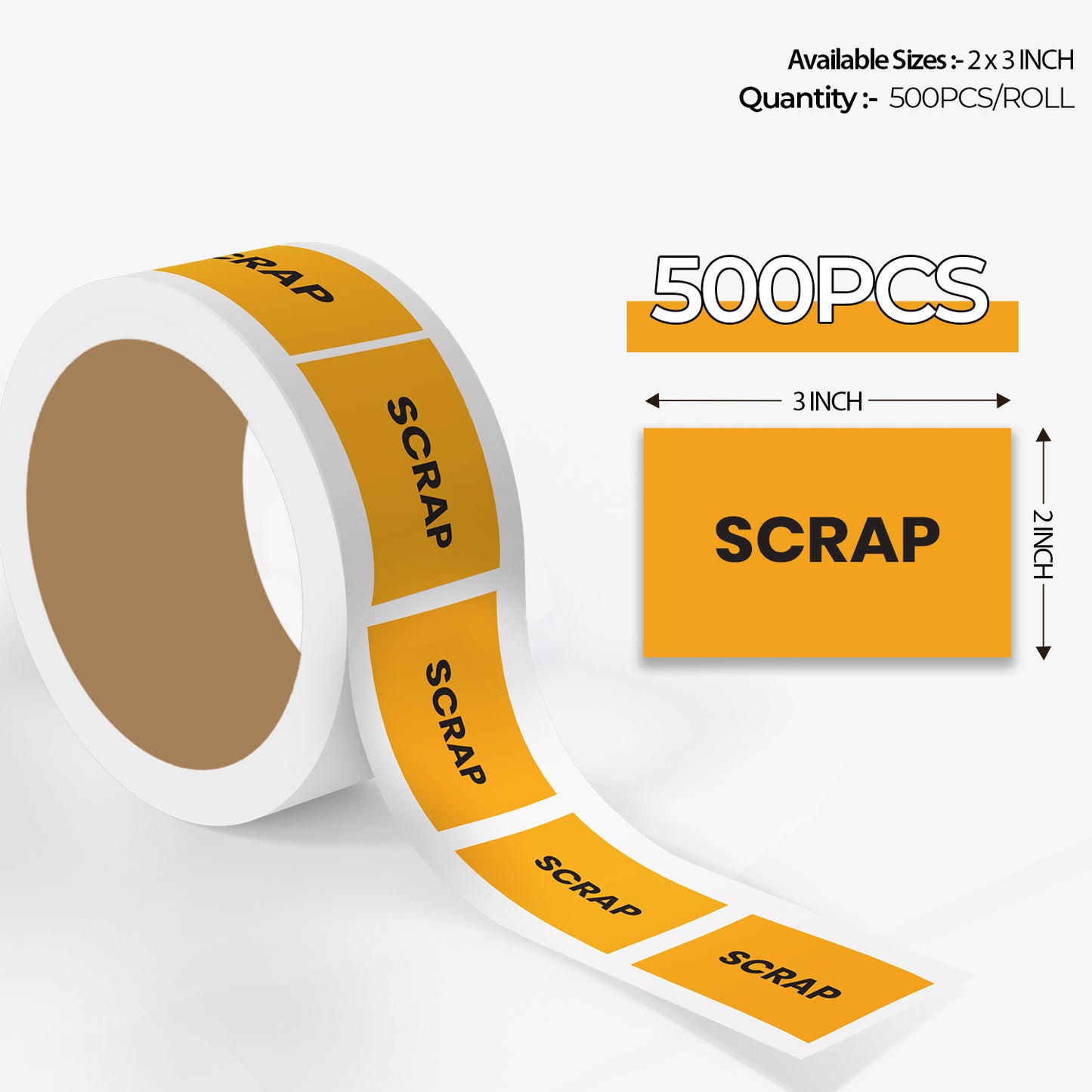 StickerJet Scrap – OSHA Inventory Control Roll Labels – 2x3" Rectangle Labels – 500 Qty/Roll – Paper, Easy Peel And Stick, Strong Adhesive, Made In USA