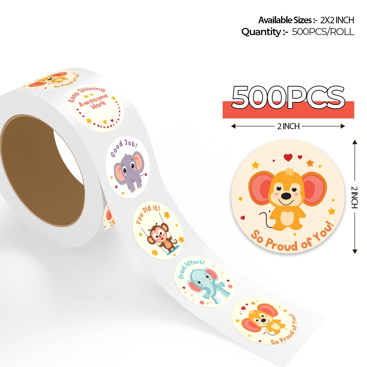 Encouraging Stickers - Assorted Cute Animal Design
