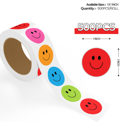 Multi Color Smiley Face - 500 Labels/Roll - 1"x1" / 2"x2" / 3"x3"
