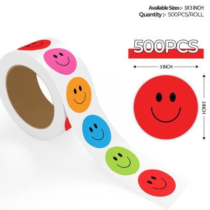 Multi Color Smiley Face - 500 Labels/Roll - 1"x1" / 2"x2" / 3"x3"