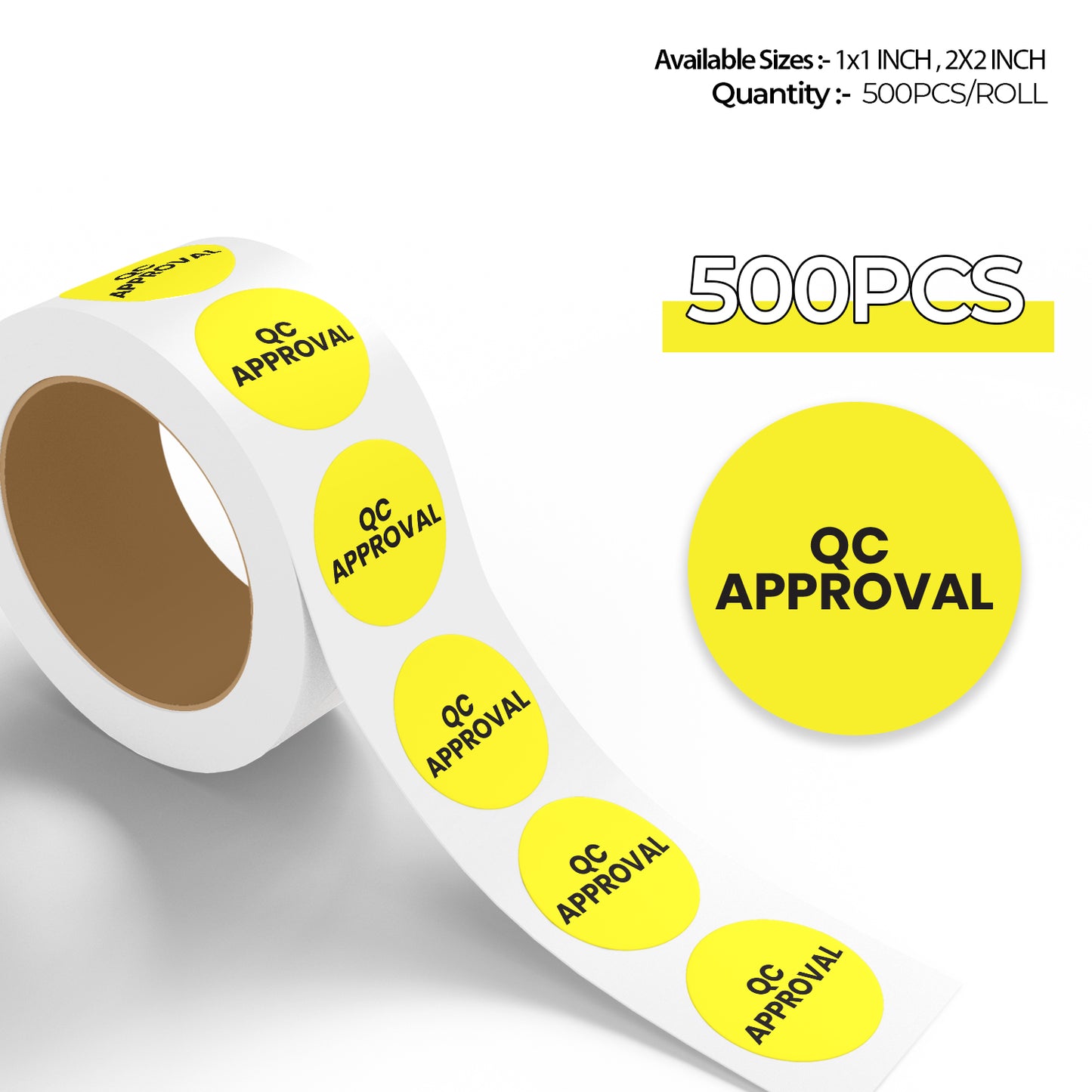 StickerJet QC Approval – OSHA Quality Control Roll Labels – 1" And 2" Circle Labels – 500 Qty/Roll – Paper, Easy Peel And Stick, Strong Adhesive, Made In USA