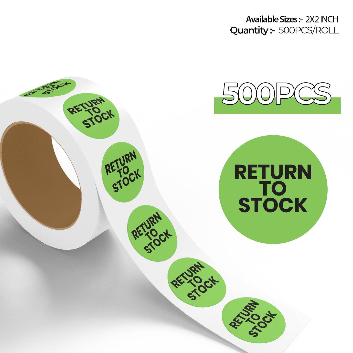StickerJet Return To Stock – OSHA Inventory Control Roll Labels – 2" Circle Labels – 500 Qty/Roll – Paper, Easy Peel And Stick, Strong Adhesive, Made In USA
