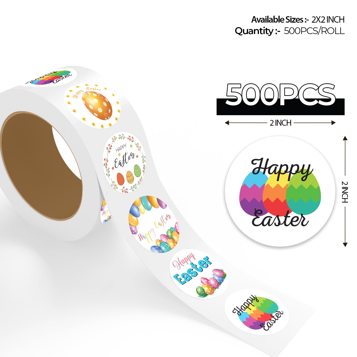 Assorted Happy Easter Colorful Eggs Design - Easter Stickers