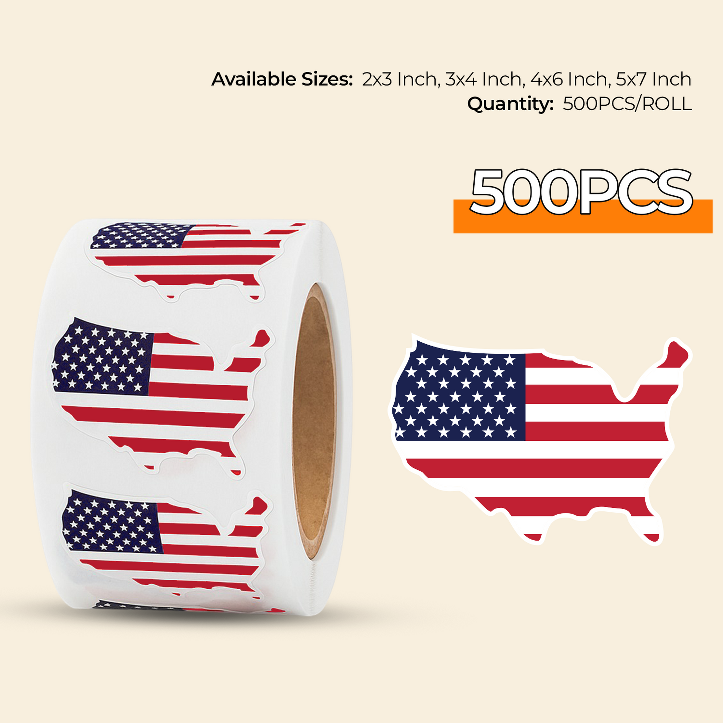 American Flag - Roll / Sheet- 2"x3" / 3"x4" / 4"x6" / 5"x7"