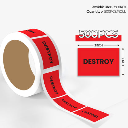 StickerJet Destroy – OSHA Inventory Control Roll Labels – 2x3" Rectangle Labels – 500 Qty/Roll – Paper, Easy Peel And Stick, Strong Adhesive, Made In USA
