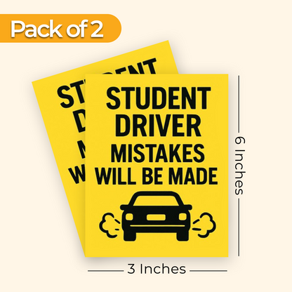 Student Driver Mistakes Will Be Made - 2-Pack Individually Cut Stickers - 3" x 6"