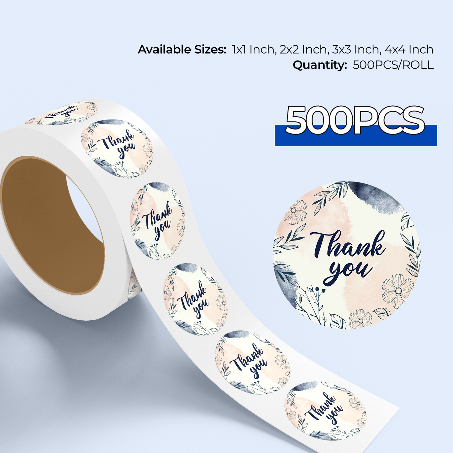 Thank You - Roll / Sheet - 1"x1" / 2"x2" / 3"x3" / 4"x4"