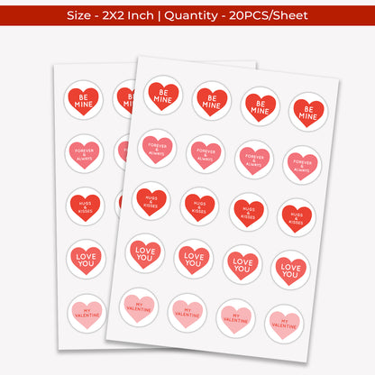 Valentine’s Day - 500 Labels/Roll - 2"x2" - Assorted