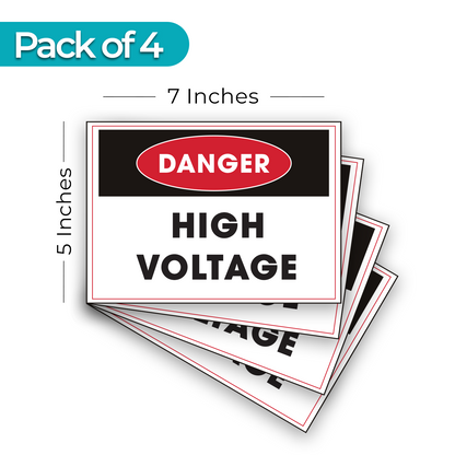 Danger High Voltage - 4-Pack Individually Cut Stickers - 5”x7”