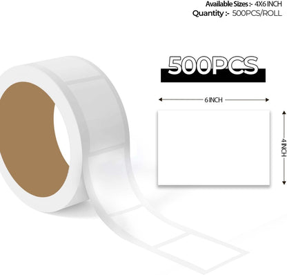 "500pcs White Color Code Rectangle Labels roll with enlarged sticker preview, rectangular colored label stickers for inventory organization."