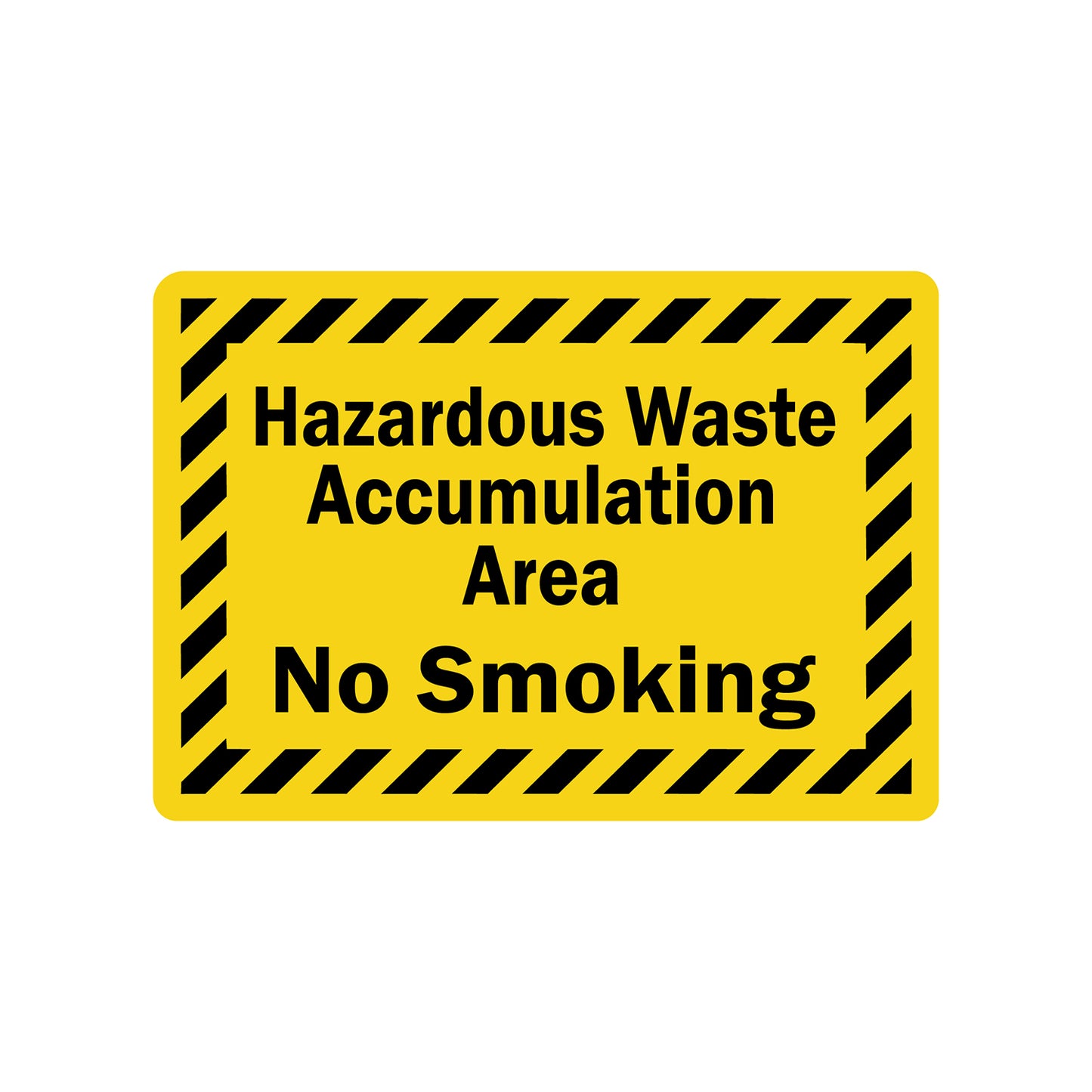 Hazardous Waste Accumulation Area No Smoking Sign Sticker prohibiting smoking in designated hazardous waste accumulation zones, yellow and black hazard stripe design for EPA, RCRA, and fire safety compliance in industrial facilities