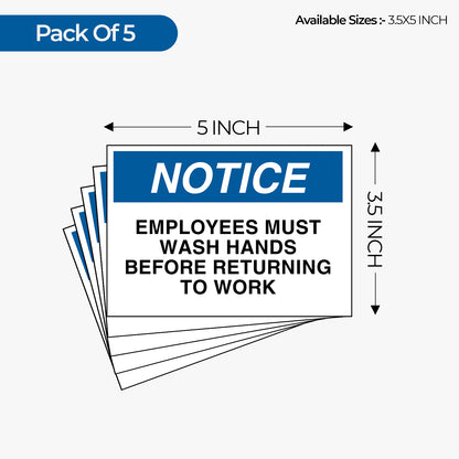 StickerJet Employees Must Wash Hands 3.5""x5"" and 5""x7"" Workplace Stickers - Pack of 5 Individually Cut Rectangle Premium Vinyl Decals, Waterproof, Weatherproof, Scratch-proof, UV resistant