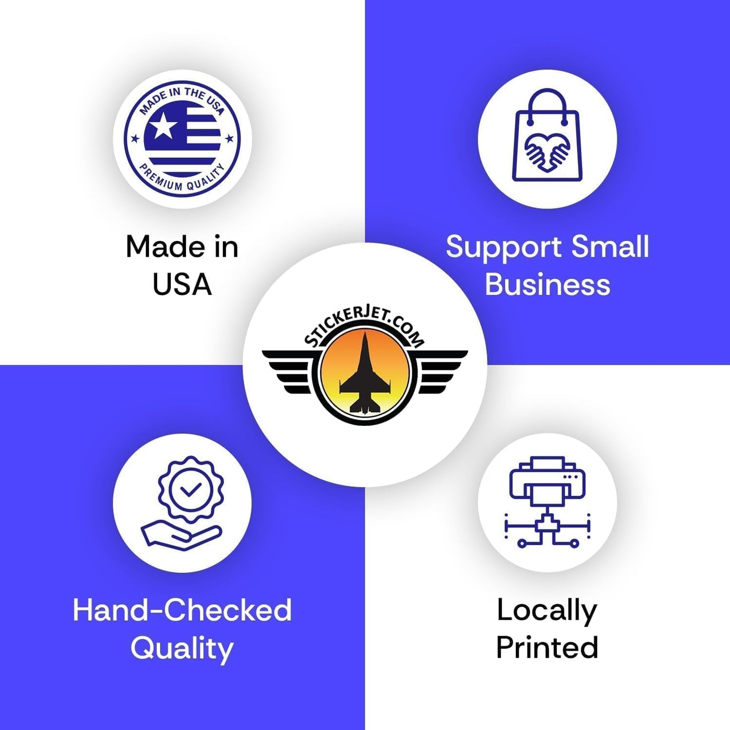 StickerJet custom stickers made in USA, locally printed, hand-checked quality, small business