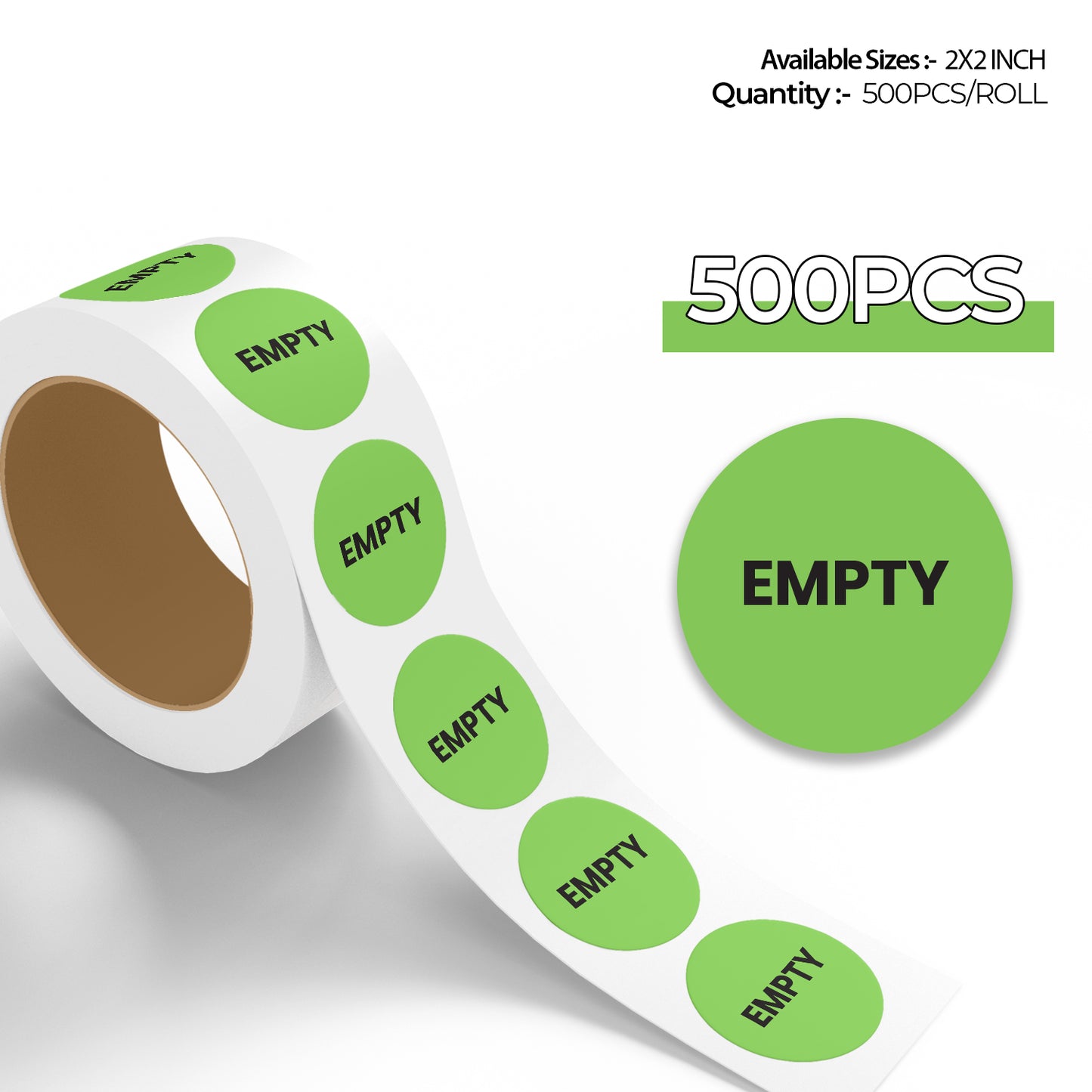 StickerJet Empty – OSHA Inventory Control Roll Labels – 2" Circle Labels – 500 Qty/Roll – Paper, Easy Peel And Stick, Strong Adhesive, Made In USA