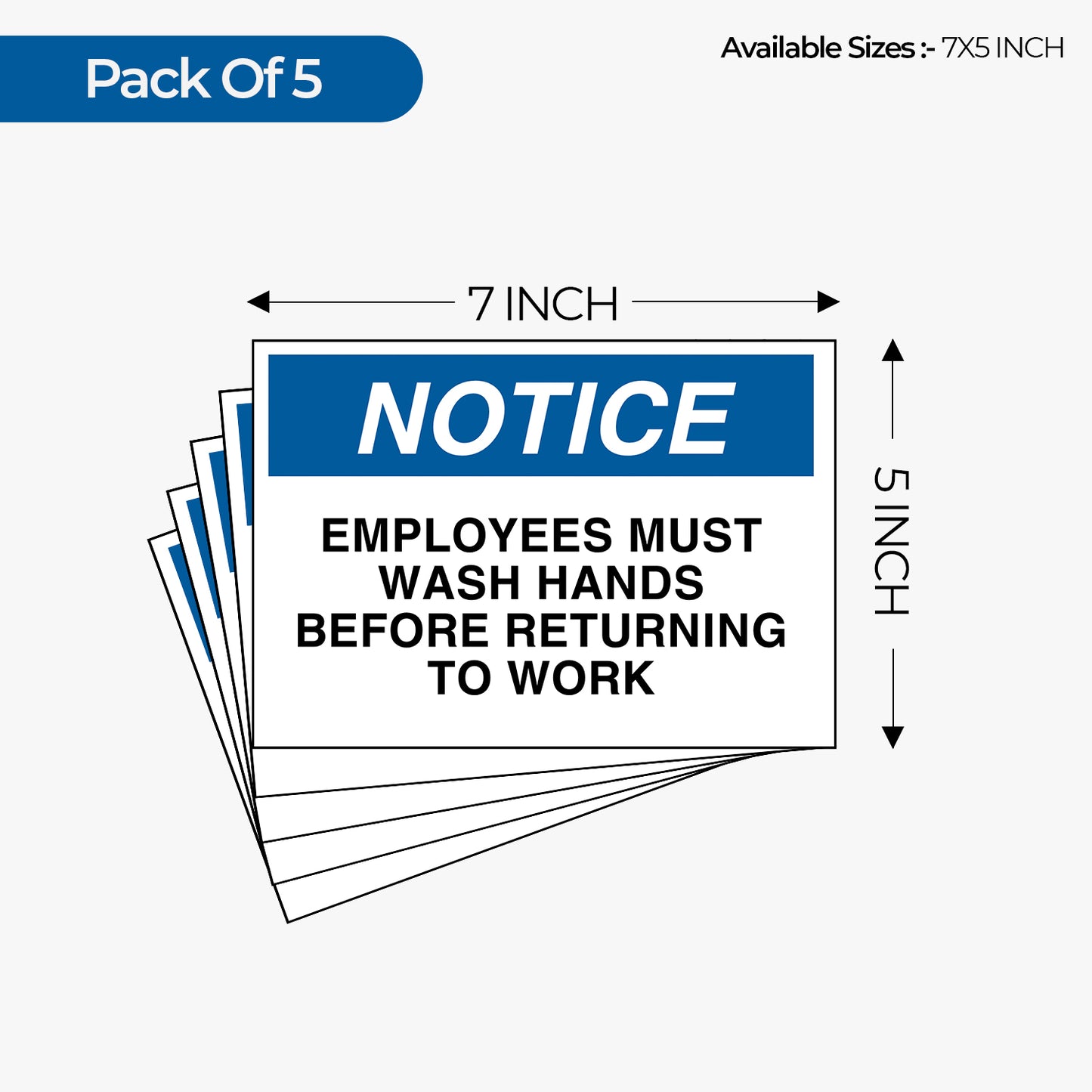 StickerJet Employees Must Wash Hands 3.5""x5"" and 5""x7"" Workplace Stickers - Pack of 5 Individually Cut Rectangle Premium Vinyl Decals, Waterproof, Weatherproof, Scratch-proof, UV resistant