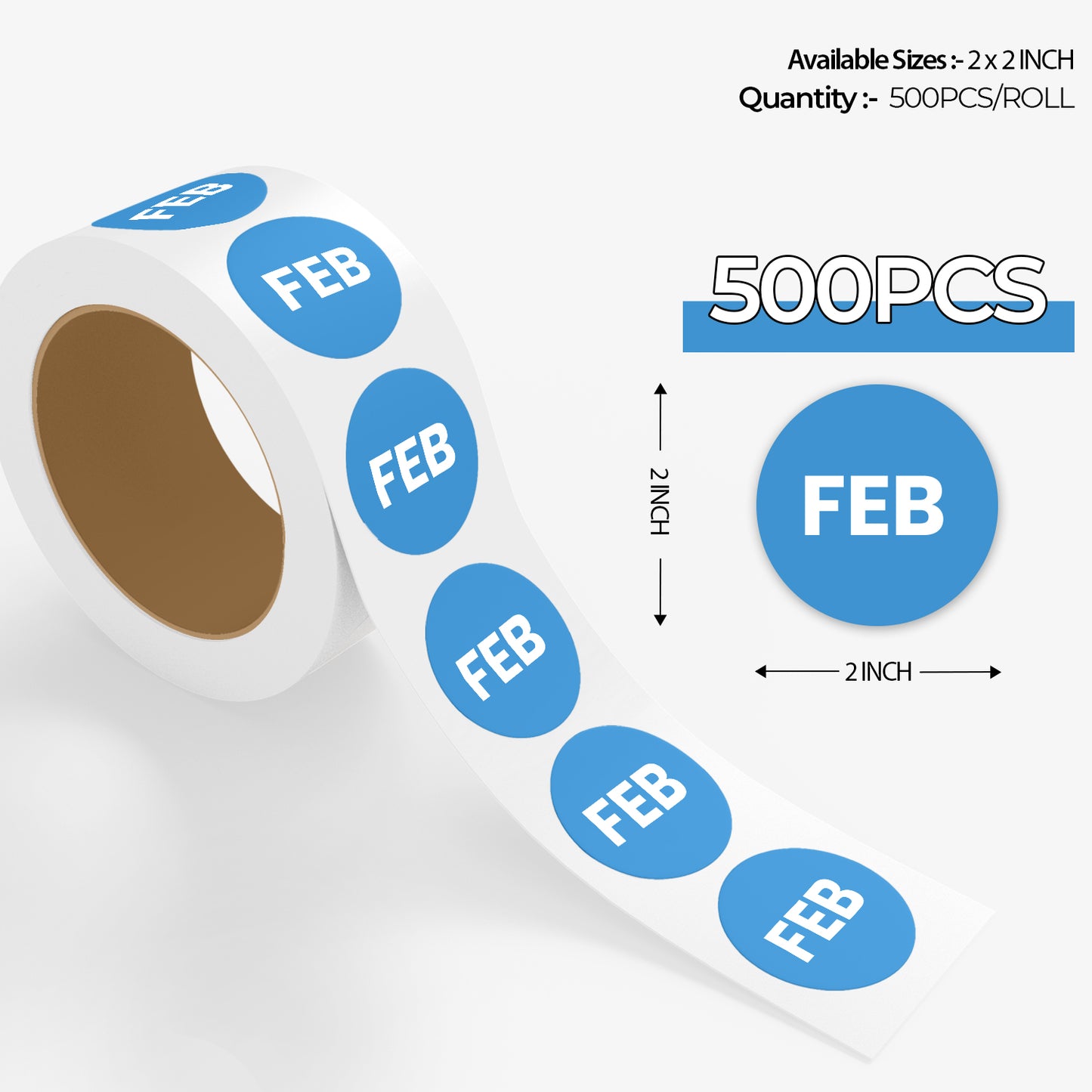 February (Circle) - Month Lables Roll - 1"x1" / 2"x2"