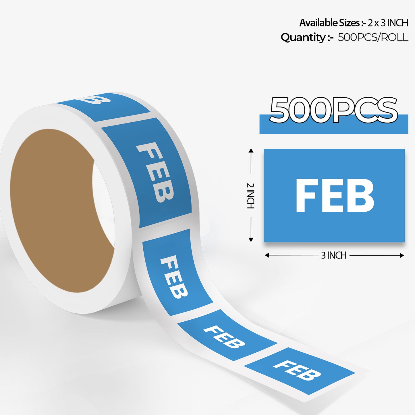 February (Rectangle) - Month Lables Roll - 2"x3" / 3"x5"