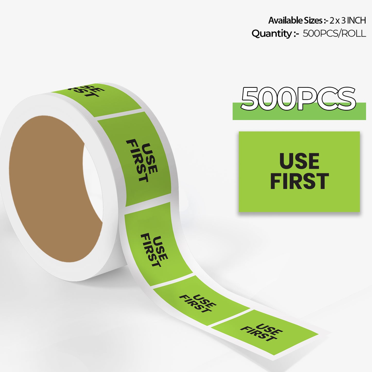 StickerJet Use First – OSHA Inventory Control Roll Labels – 2x3" Rectangle Labels – 500 Qty/Roll – Paper, Easy Peel And Stick, Strong Adhesive, Made In USA