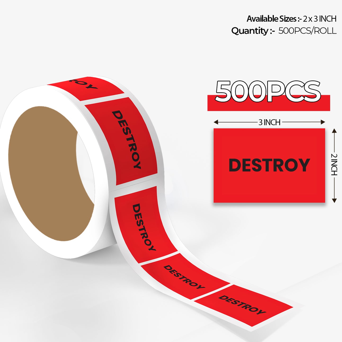 StickerJet Destroy – OSHA Inventory Control Roll Labels – 2x3" Rectangle Labels – 500 Qty/Roll – Paper, Easy Peel And Stick, Strong Adhesive, Made In USA