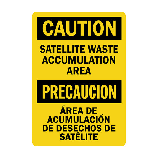 Bilingual OSHA Caution: Satellite Waste Accumulation Area / Area De Acumulacion De Desechos De Satelite