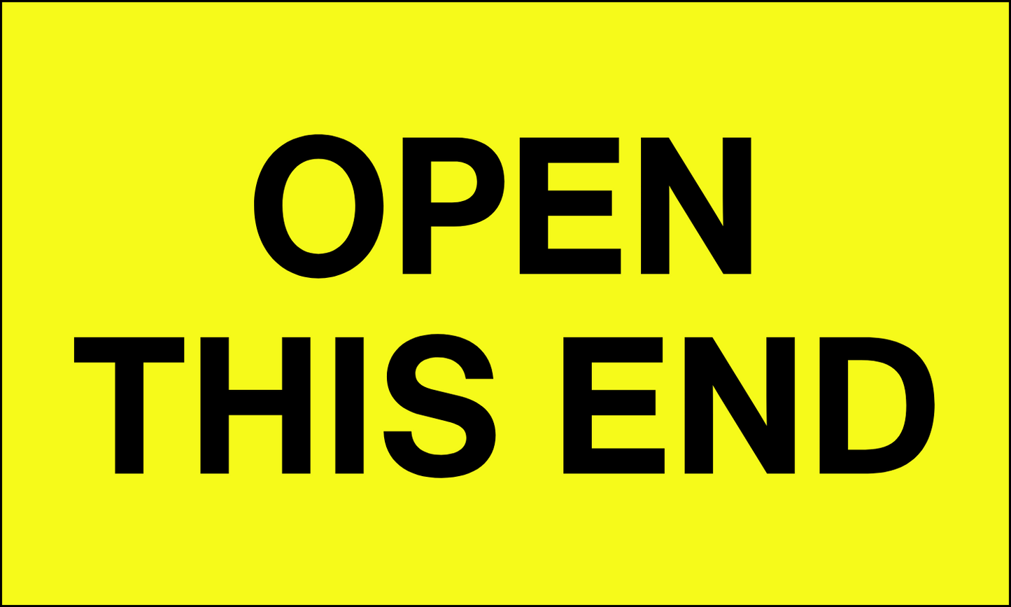 StickerJet Open This End – OSHA Receiving Labels – 3"x5" Rectangle Labels – 500 Qty/Roll – Paper, Easy Peel And Stick, Strong Adhesive, No Residue, Made In USA