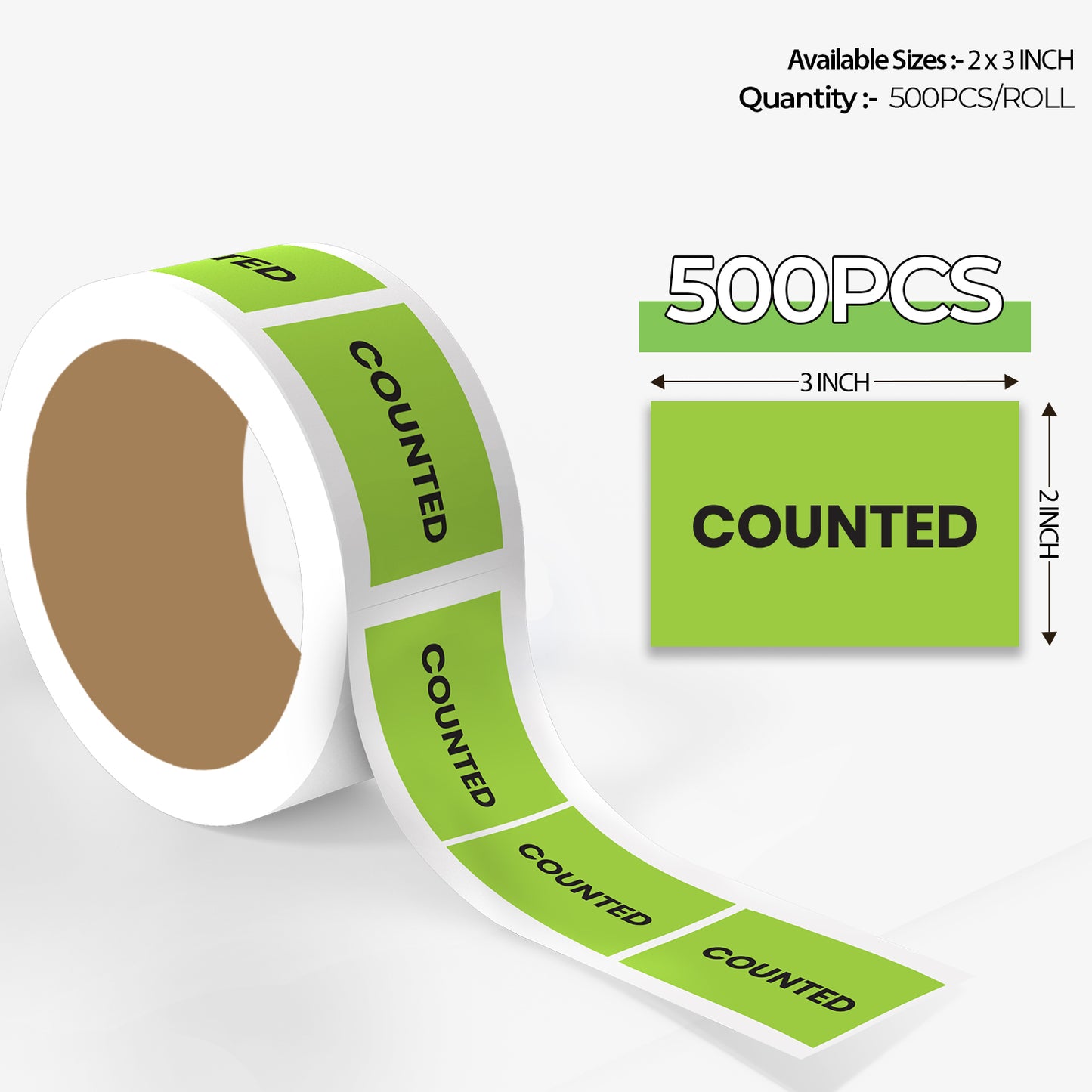 StickerJet Counted – OSHA Inventory Control Roll Labels – 2x3" Rectangle Labels – 500 Qty/Roll – Paper, Easy Peel And Stick, Strong Adhesive, Made In USA