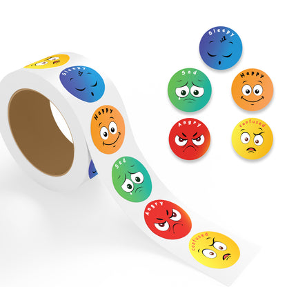 Multi Color Emotion Face - 500 Labels/Roll - 1"x1" / 2"x2" / 3"x3"