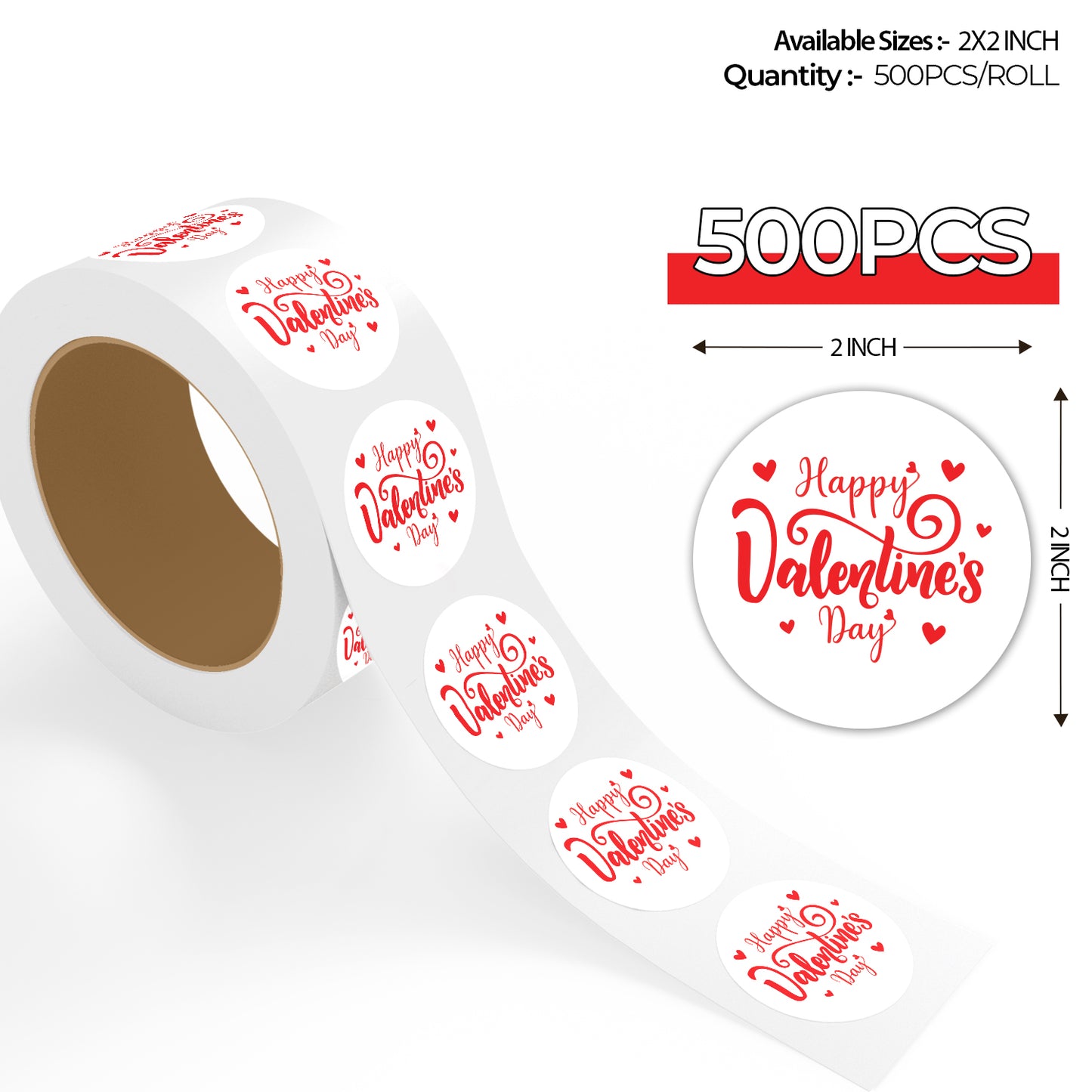 Valentine’s Day - 500 Labels/Roll - 2"x2" - Style 2
