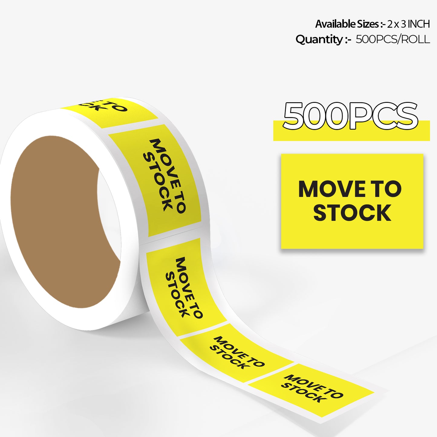StickerJet Move To Stock – OSHA Inventory Control Roll Labels – 2x3" Rectangle Labels – 500 Qty/Roll – Paper, Easy Peel And Stick, Strong Adhesive, Made In USA