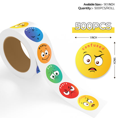 Multi Color Emotion Face - 500 Labels/Roll - 1"x1" / 2"x2" / 3"x3"