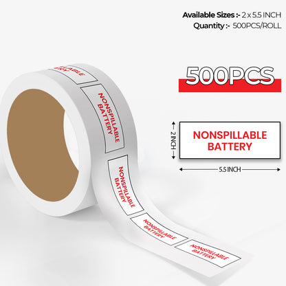 StickerJet Nonspillable Battery – OSHA Air Speciality Labels – 2"x5" Rectangle Labels – 500 Qty/Roll – Paper, Easy Peel And Stick, Strong Adhesive, Made In USA