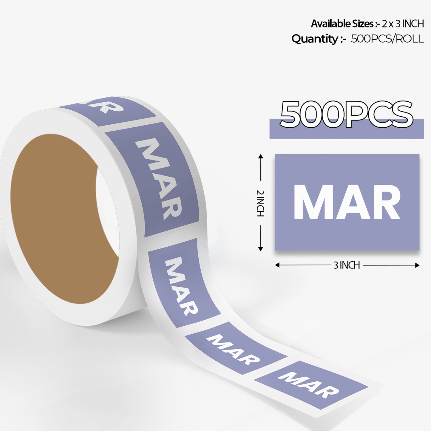 March (Rectangle) - Month Lables Roll - 2"x3" / 3"x5"