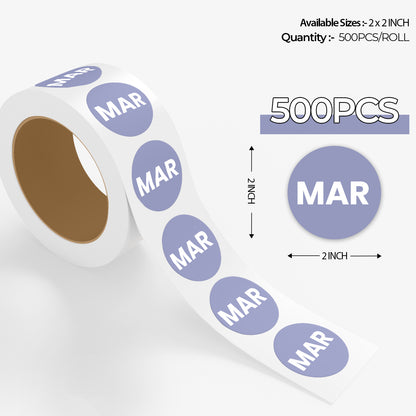 March (Circle) - Month Lables Roll - 1"x1" / 2"x2"
