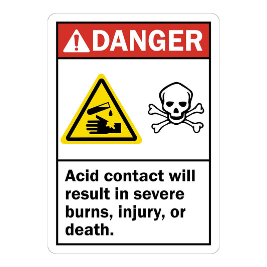 ANSI Danger: Acid Contact Will Result In Severe Burns, Injury, Or Death